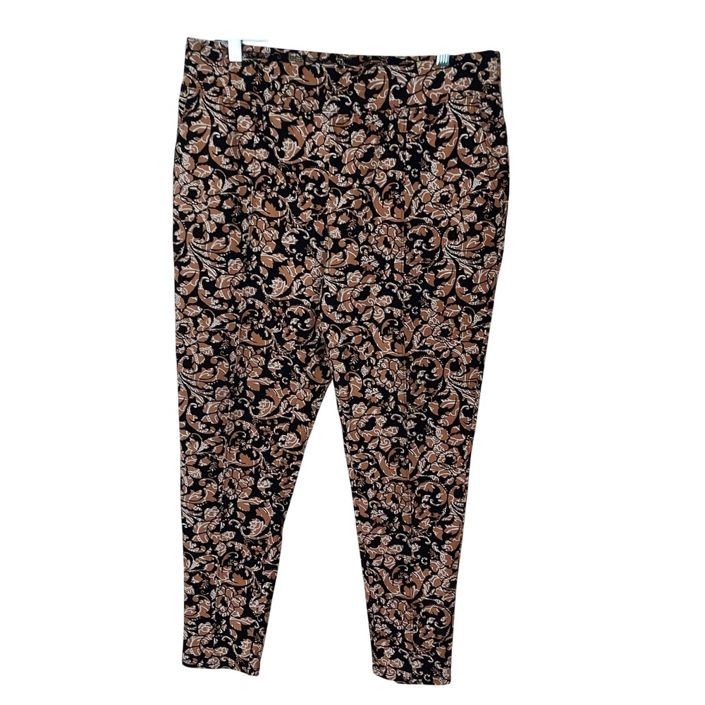 D&Co Active Womens Large Brown Black Floral Paisley Tapered Leg Pants Leggings